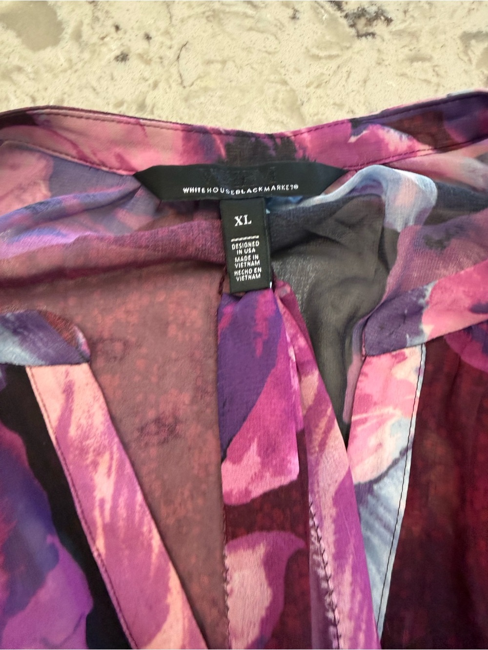 White House Black Market Purple Floral Tie-Neck Blouse - Picture 7 of 8